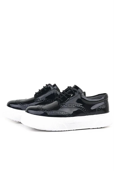 Rakerplus Siyah Rugan Beyaz Taban Oxford Çocuk Klasik Ayakkabı - Resim 5