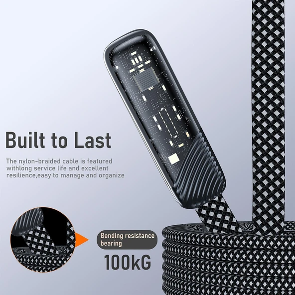 Valkyrie Tuti Süper Hızlı 60W PD Type-C Şarj ve Data Kablosu - Dayanıklı Örgülü Tasarım Vertical Yatay Kablo 130cm - 7