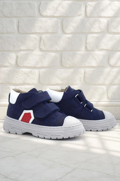 Rakerplus Tails Hakiki Deri Lacivert Kırmızı Cırtlı Çocuk Spor Bot