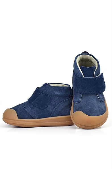 Rakerplus Yoohoo Hakiki Deri Koyu Lacivert Cırtlı Unisex Bebek Bot - Resim 7