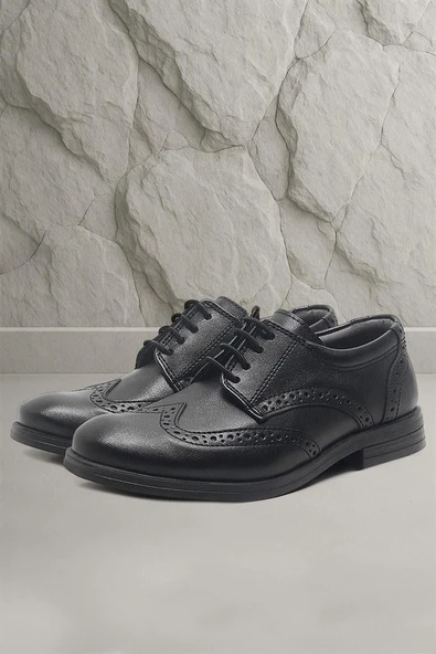 Rakerplus Siyah Bağcıklı Erkek Çocuk Klasik Okul Ayakkabısı - 8