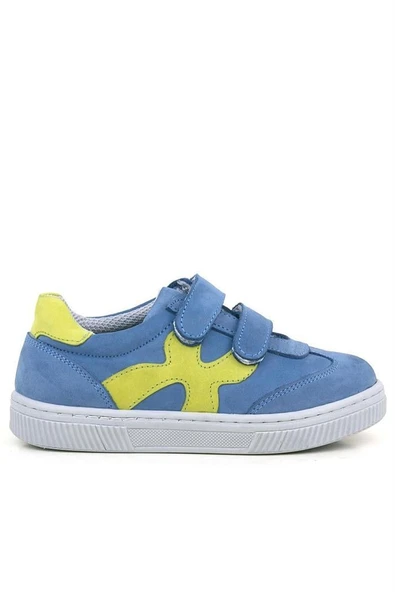 Rakerplus Hakiki Deri Mavi Yeşil Cırtlı Çocuk Spor Ayakkabı - Resim 3