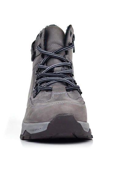 Rakerplus Hakiki Deri Gri Bağcıklı Fermuarlı Trekking Çocuk Bot - Resim 11