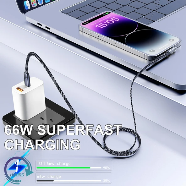 Valkyrie Tuti Süper Hızlı 60W PD Type-C Şarj ve Data Kablosu - Dayanıklı Örgülü Tasarım Vertical Yatay Kablo 130cm - 5