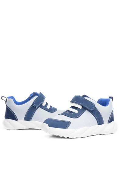 Rakerplus Barefoot Hakiki Deri Krem Lacivert Cırt Cırtlı Çocuk Spor Ayakkabı - 8