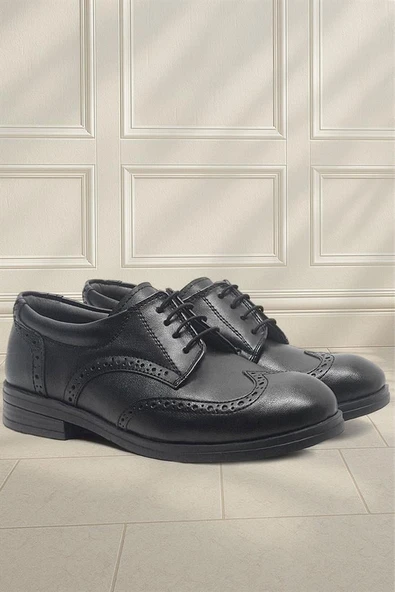 Rakerplus Siyah Bağcıklı Erkek Çocuk Klasik Okul Ayakkabısı