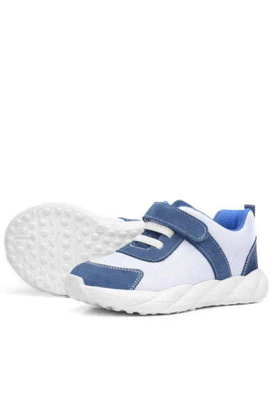 Rakerplus Barefoot Hakiki Deri Krem Lacivert Cırt Cırtlı Çocuk Spor Ayakkabı - 7