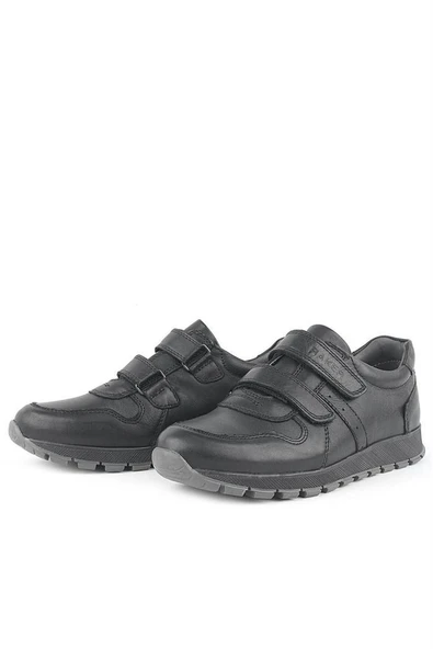 Hakiki Deri Siyah Cırtlı Spor Çocuk Ayakkabı Sneaker - Resim 10