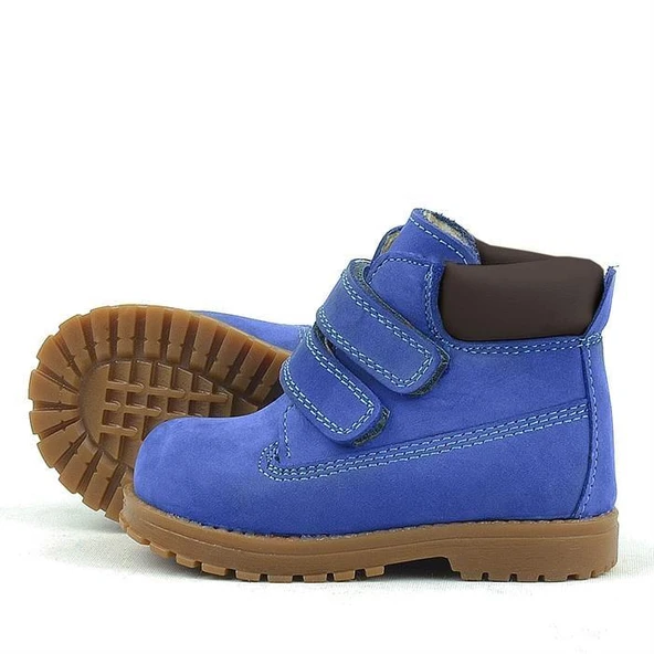 Rakerplus Neson Hakiki Deri Saks Mavi Kürklü Cırtlı Bebek Bot - 11