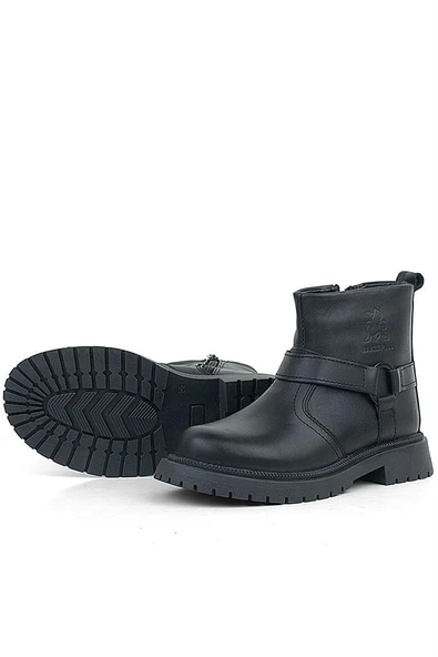 Gerçek Kürklü Hakiki Deri Siyah Fermuarlı Çocuk Bot - Resim 9