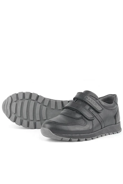 Hakiki Deri Siyah Cırtlı Spor Çocuk Ayakkabı Sneaker - Resim 5