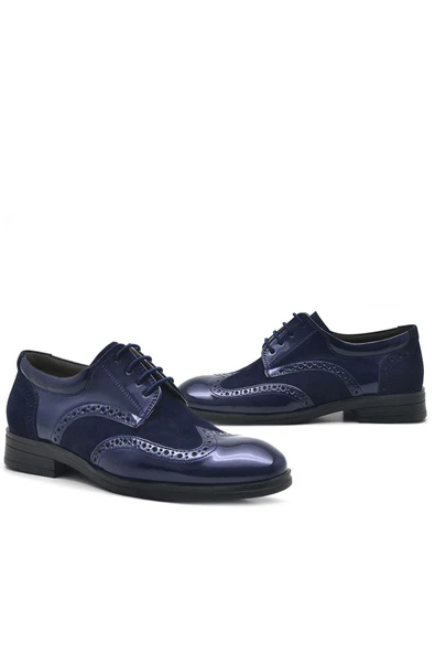 Rakerplus Titan Lacivert Rugan Bağcıklı Süet Detaylı Klasik Erkek Çocuk Ayakkabı - Resim 7