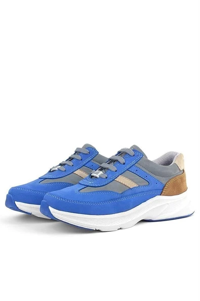 Rakerplus Hakiki Deri Anatomik Saks Mavi Taba Bağcıklı Hafif Çocuk Spor Ayakkabı - Resim 12