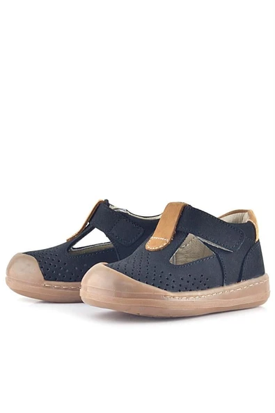 Rakerplus Shaun Hakiki Deri Siyah Taba Cırtlı Anatomik Bebek Sandalet - Resim 5