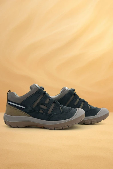 Rakerplus Hakiki Deri Koyu Yeşil Kum Bağcıklı Çocuk Outdoor Ayakkabı ürün görseli