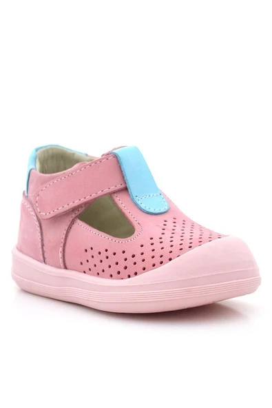 Rakerplus Shaun Hakiki Deri Pembe Mavi Cırtlı Anatomik Bebek Sandalet - Resim 2
