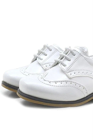 Rakerplus Titan Beyaz Rugan Bağcıklı Klasik Erkek Çocuk Klasik Ayakkabı - Resim 6