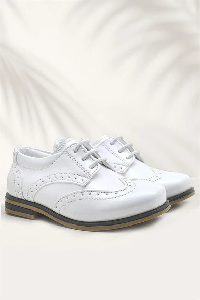Rakerplus Titan Beyaz Rugan Bağcıklı Klasik Erkek Çocuk Klasik Ayakkabı - Resim 8