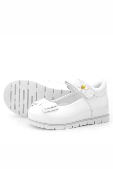 Rakerplus Beyaz Rugan Fiyonklu Papatya Detaylı Kız Bebek Babet Ayakkabı - Resim 7