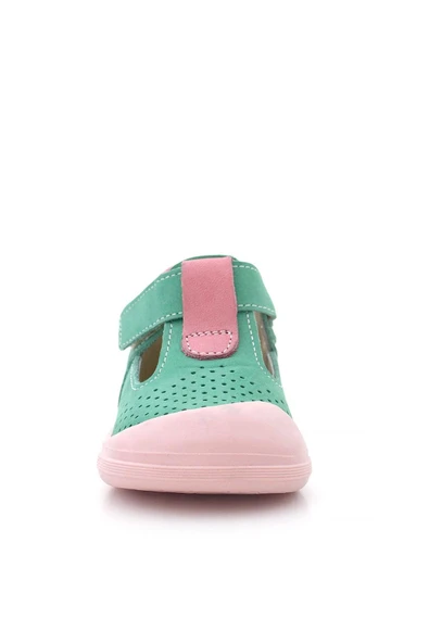Rakerplus Shaun Hakiki Deri Su Yeşili Pembe Cırtlı Anatomik Kız Bebek Sandalet - 4