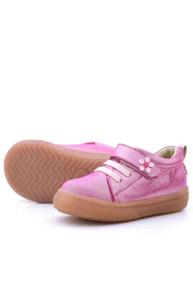 Anatomik Hakiki Deri Yumuşak Pembe Çiçekli Cırtlı Kız Çocuk Ayakkabı - 6