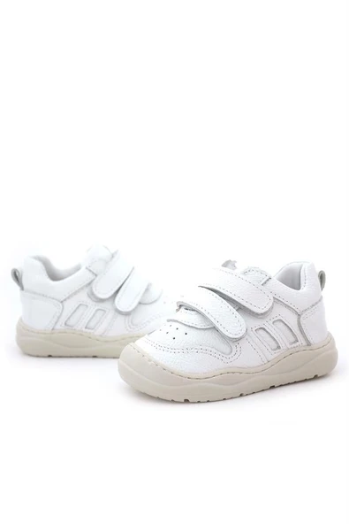 Rakerplus Schaggy Hakiki Deri Beyaz Cırtlı Bebek Spor Ayakkabı - Resim 8