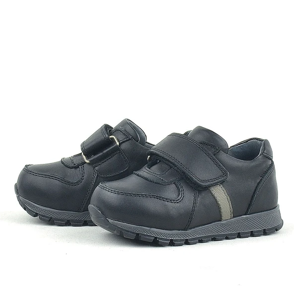 Rakerplus Hakiki Deri Siyah Cırtlı Bebek Spor Ayakkabı - Resim 4