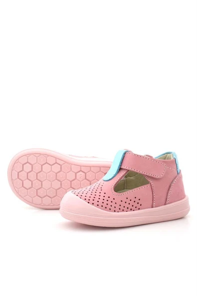 Rakerplus Shaun Hakiki Deri Pembe Mavi Cırtlı Anatomik Bebek Sandalet - Resim 7