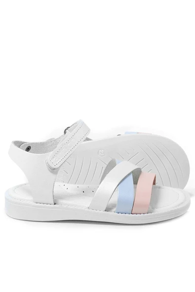 Artico Alexia Hakiki Deri Vaketa Pembe Beyaz Kız Bebek Sandalet - 5