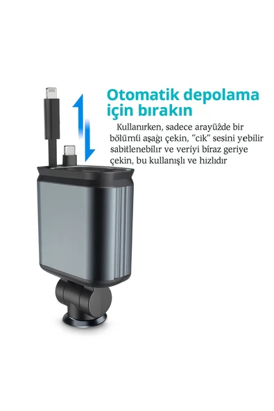 QASUL 4 in 1 Geri Çekilebilir Araç Şarj Cihazı Starlight Araba Çatı Yıldız Gece Lambası Çift Araç Şarj Adaptörü - 2