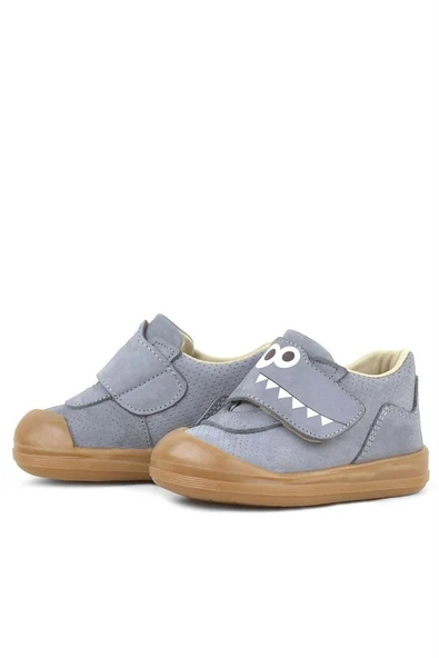 Rakerplus Dino Hakiki Deri Gri Yüksek Bilekli Bebek Ayakkabı - Resim 6