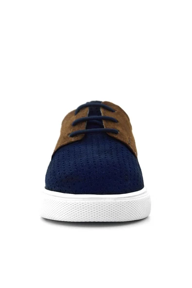 Rakerplus Hakiki Deri Lacivert Sarı Kahve Lastikli Erkek Çocuk Günlük Ayakkabı - Resim 4