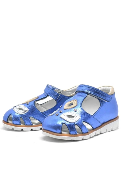 Hakiki Deri Lacivert Rugan Cırtlı Kız Bebek Sandalet - 3