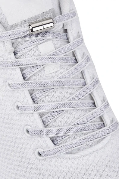 Ayarlanabilir 1 Çift Gümüş Simli Vidalı Kapsül Uçlu 6 MM Lastik Pratik Bağcık - Resim 2