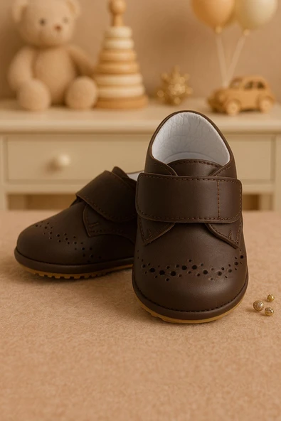 Hakiki Deri Kahverengi Cırtlı Bebek Patik Ayakkabı ürün görseli