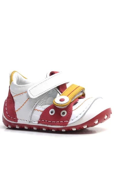 Hakiki Deri Sarı Kırmızı Cırtlı Yazlık İlk Adım Ayakkabı ürün görseli