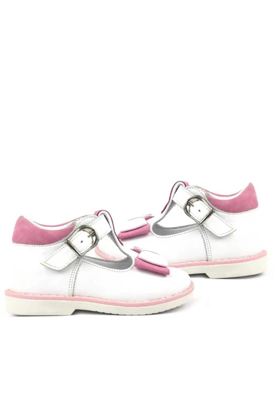 Hakiki Deri Beyaz Pembe Fiyonklu Kız Bebek Çocuk Sandalet Ayakkabı - 7