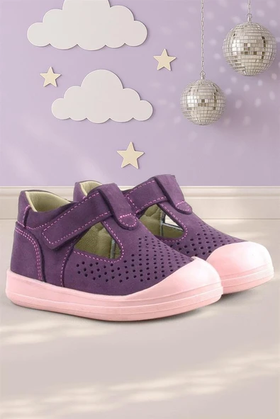 Rakerplus Shaun Hakiki Deri Mor Cırtlı Anatomik Bebek Sandalet ürün görseli 1