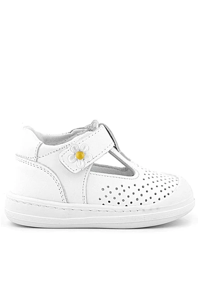 Rakerplus Shaun Hakiki Deri Beyaz Papatya Detaylı Cırtlı Anatomik Bebek Sandalet - 2
