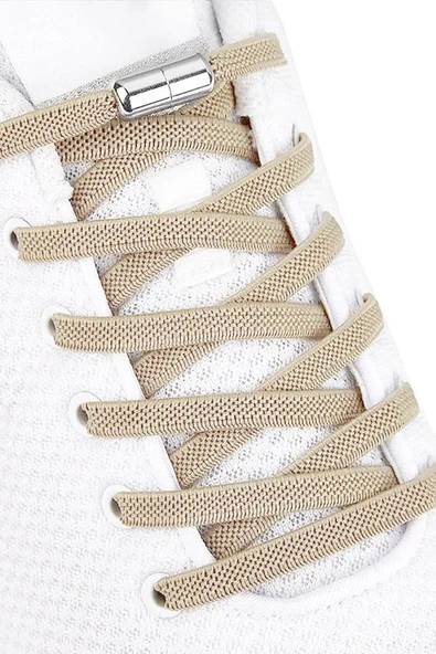 Ayarlanabilir 1 Çift Bej Vidalı Kapsül Uçlu 6 MM Lastik Pratik Bağcık - 2