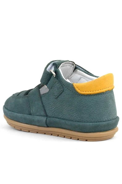 Rakerplus Muppet Hakiki Deri Yeşil Sarı Cırtlı Anatomik Bebek Sandalet Ayakkabı - 3