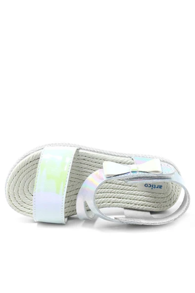 Artico Elenis Hakiki Deri Gümüş Kız Bebek Sandalet - 6