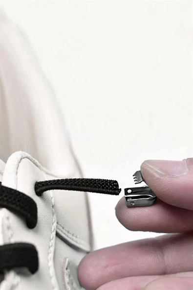 Akıllı Kilitli Ayarlanabilir Siyah 6 MM Lastik Pratik Bağcık 1 Çift - Resim 3