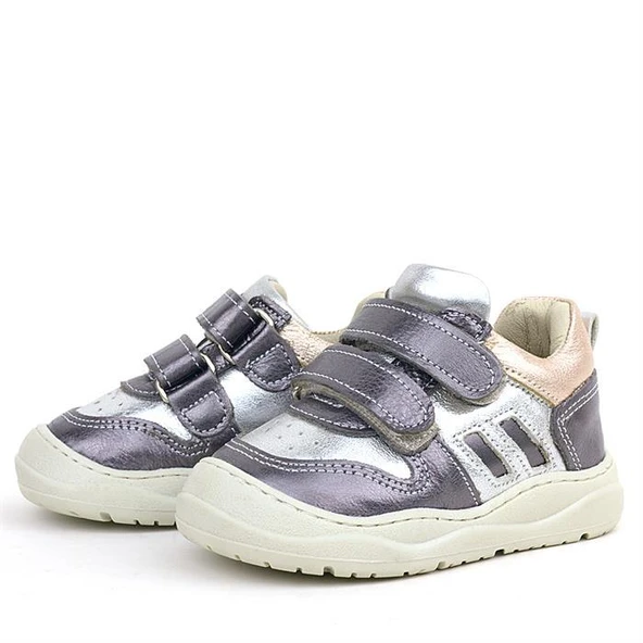 Rakerplus Schaggy Hakiki Deri Platin Gümüş Bebek Spor Ayakkabı - Resim 5