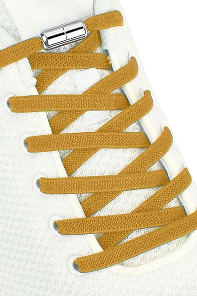 Ayarlanabilir 1 Çift Hardal Sarı Vidalı Kapsül Uçlu 6 MM Lastik Pratik Bağcık - Resim 2