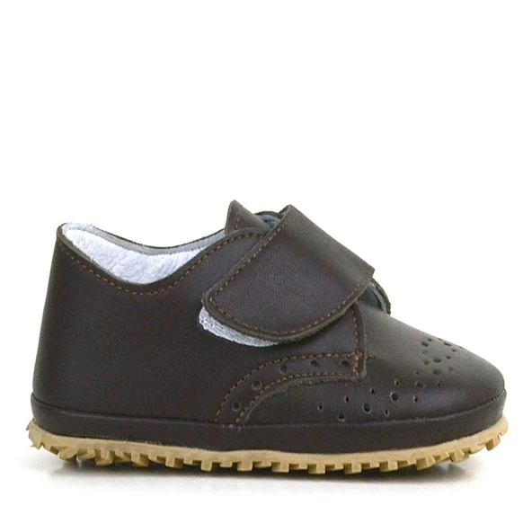 Hakiki Deri Kahverengi Cırtlı Bebek Patik Ayakkabı - Resim 3