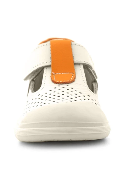 Rakerplus Shaun Hakiki Deri Bej Turuncu Cırtlı Anatomik Bebek Sandalet - 4