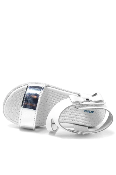 Artico Elenis Hakiki Deri Beyaz Gümüş Kız Bebek Sandalet - 6