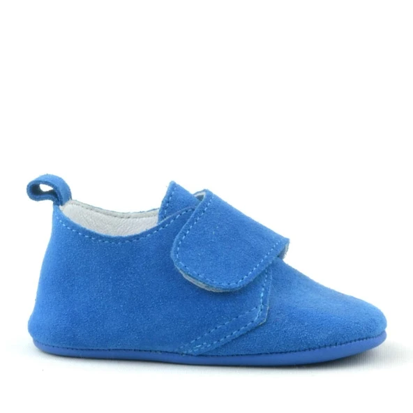 Booba Hakiki Deri Mavi Cırtlı Bebek Patik - 3