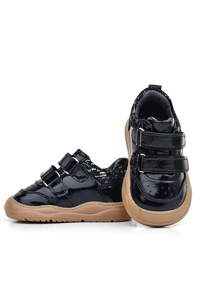 Rakerplus Schaggy Hakiki Deri Parlak Siyah Bebek Spor Ayakkabı - Resim 6